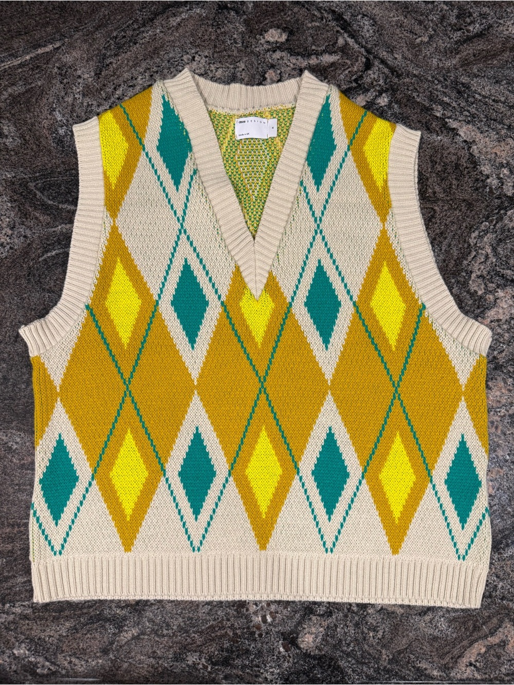ASOS Teal & Mustard Argyle Knit Sweater Vest
